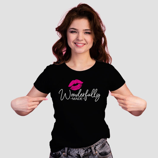 Black & Bright Pink Lip "Wonderfully Made" T-Shirt